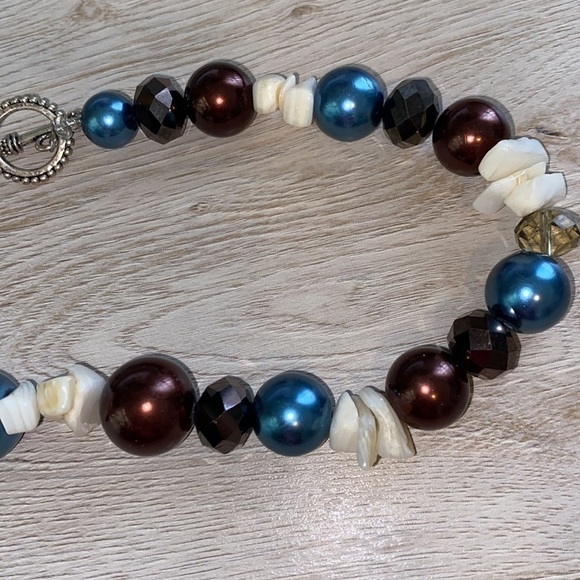 Hand Crafted Seashell Copper Blue Bronze Sparkle Vintage Bohemian Necklace - Picture 13 of 16